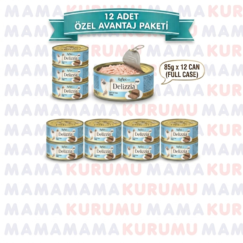 Delizzia Tuna Balıklı Kıyılmış (Pate) Kedi Konserve Maması (85 gr x 12 Adet)